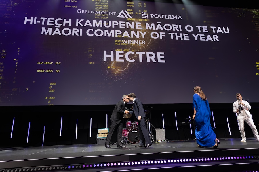 Hectre team accepting Māori Company of the Year at the 2026 NZ Hi-Tech Awards